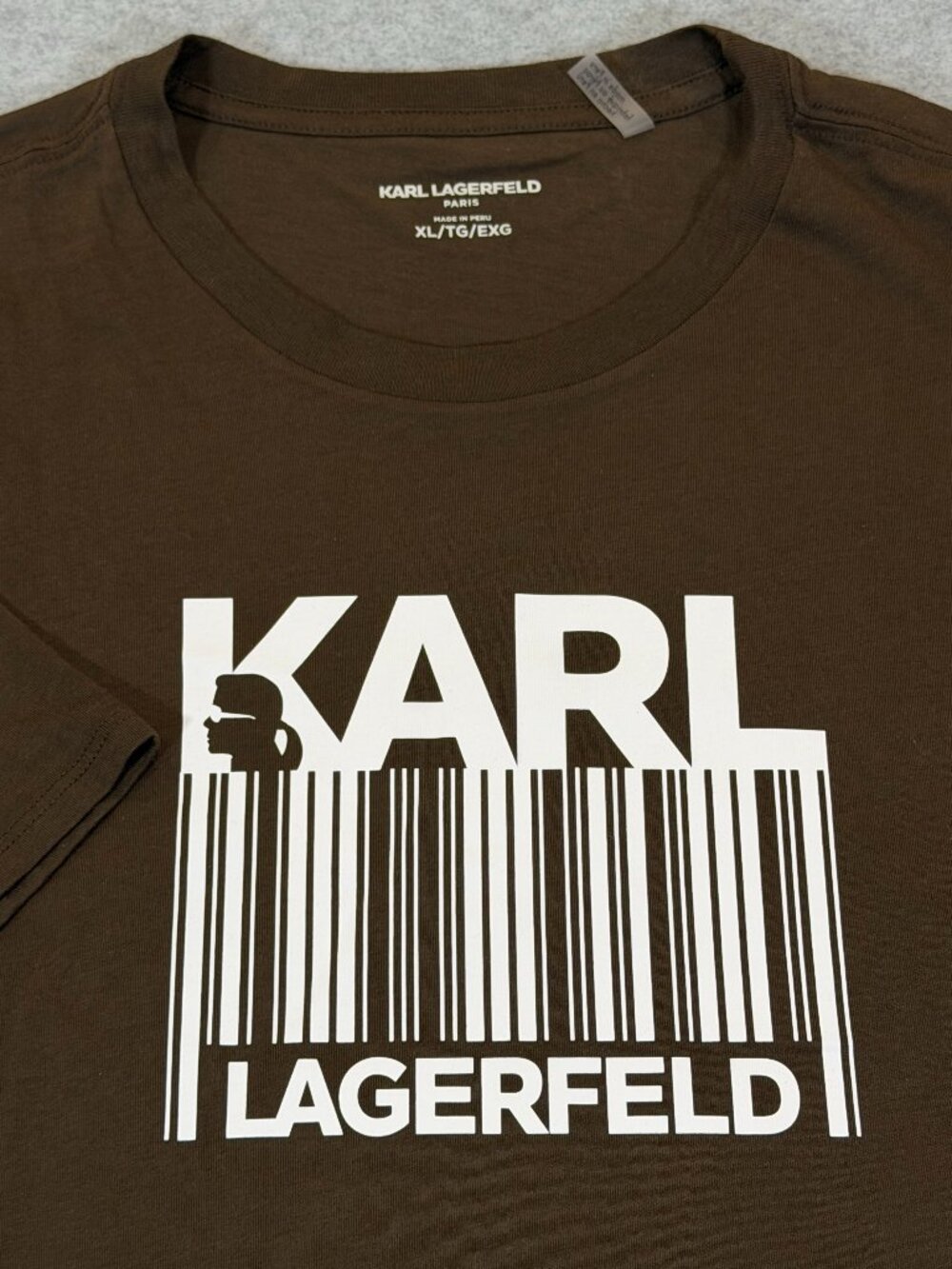 Karl Lagerfeld Paris Men's Barcode Graphic T-Shirt XL Brown Cotton NWT